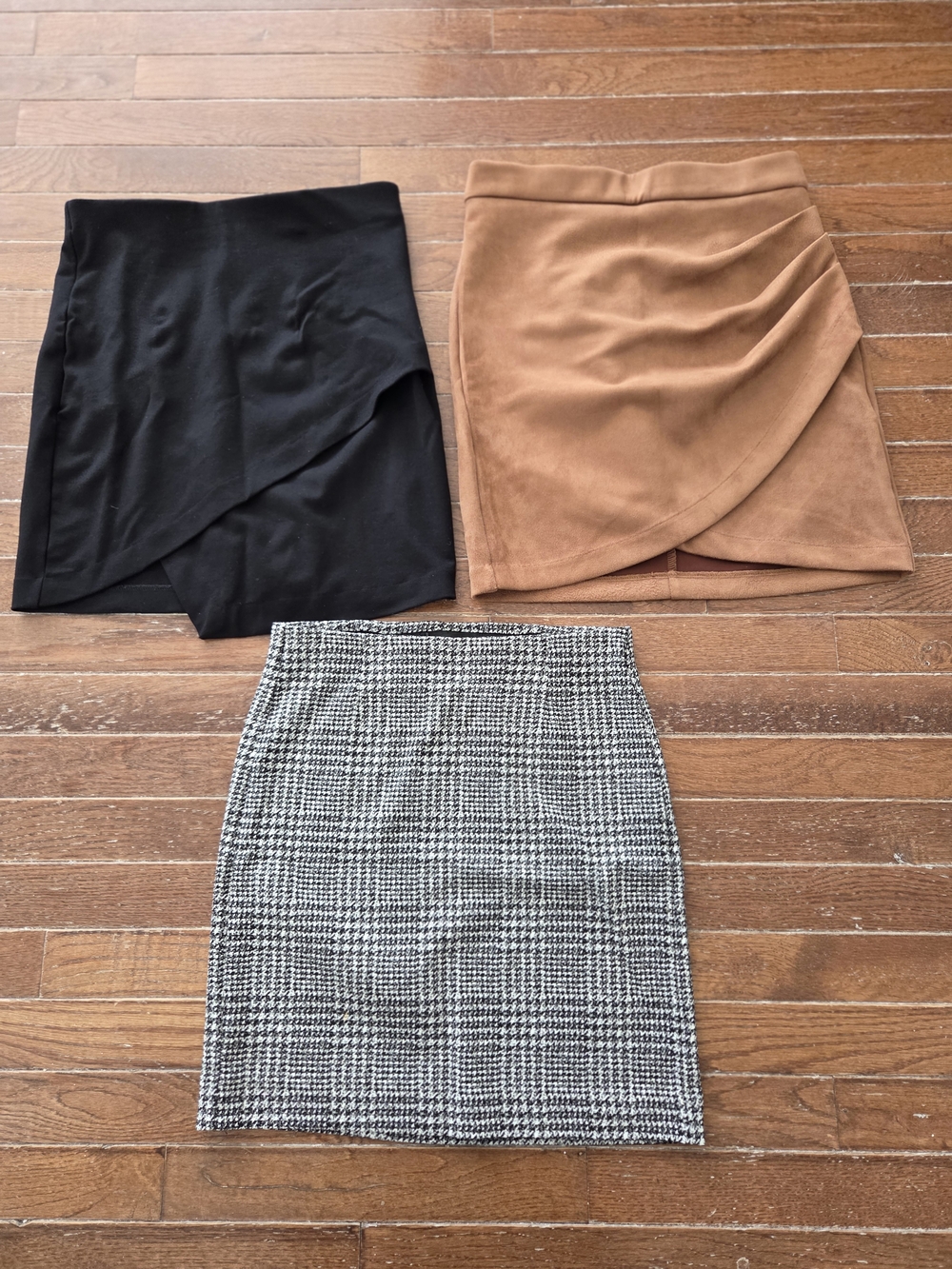 Dynamite Black, Tan and Houndstooth Mini Skirts Trio